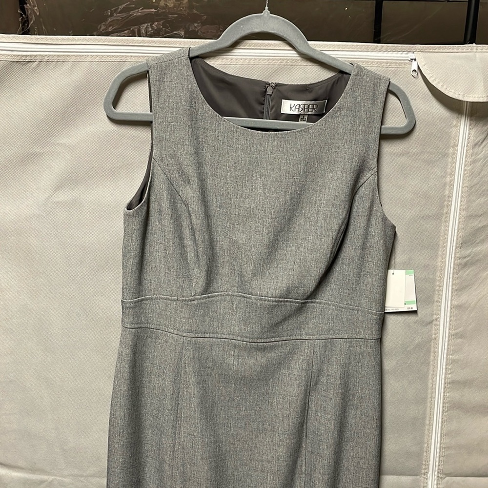 Kasper Gray Sleeveless Crew Neck Sheath Dress
